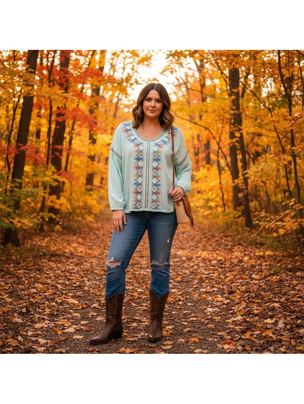 1838 - Sundance XL Light Blue Embroidered Cotton Blouse